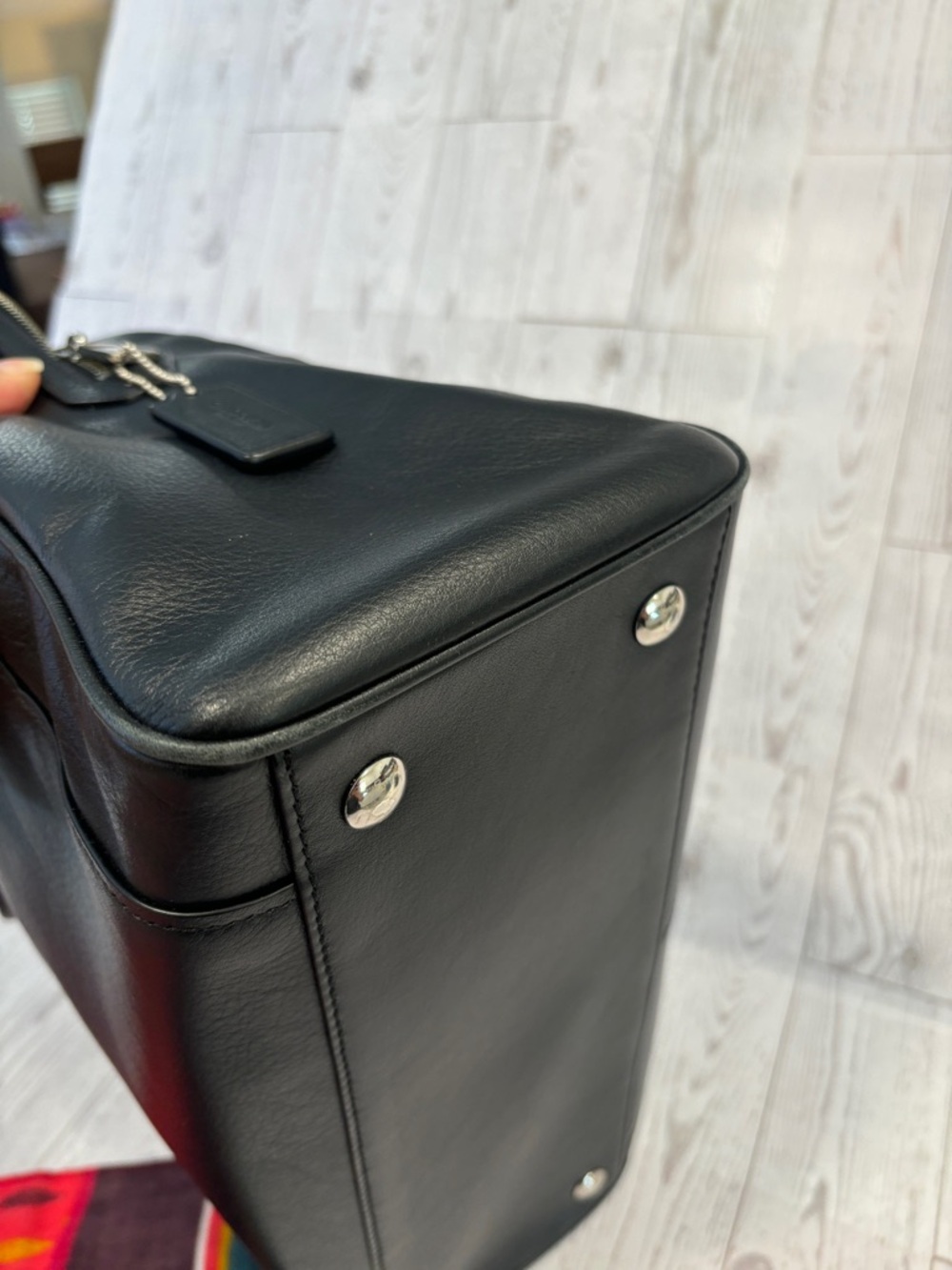 Coach Black Leather Tote with Silver Hardware - Picture 9 of 15